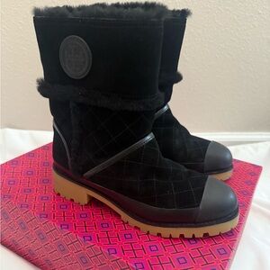 Tory Burch Black Quilted Winter Boots